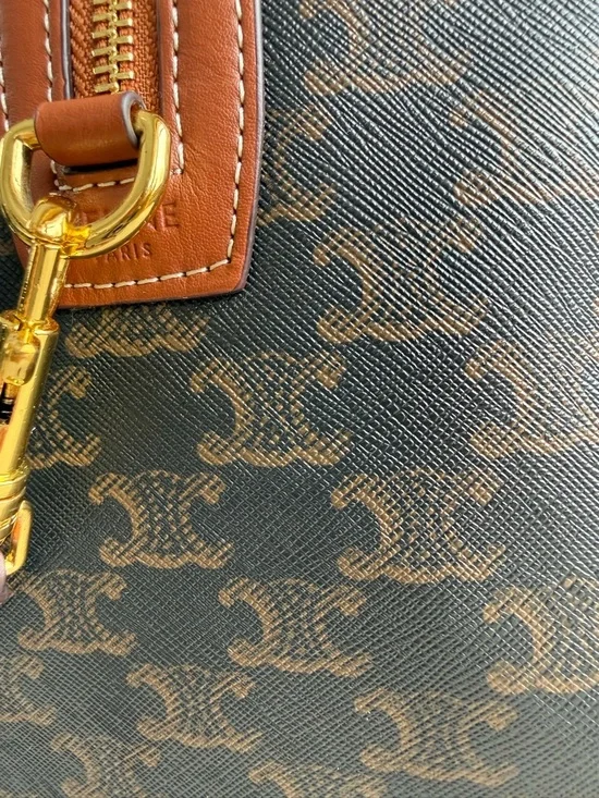 CELINE Black Logo Canvas & Brown Leather Duffel Bag - Picture 9 of 14